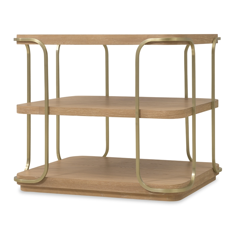 Bowery Hill Open Shelf End Table with Brass Supports in Natural Wood