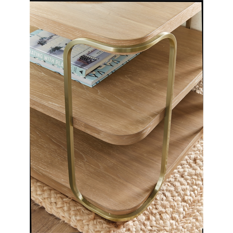 Bowery Hill Open Shelf End Table with Brass Supports in Natural Wood