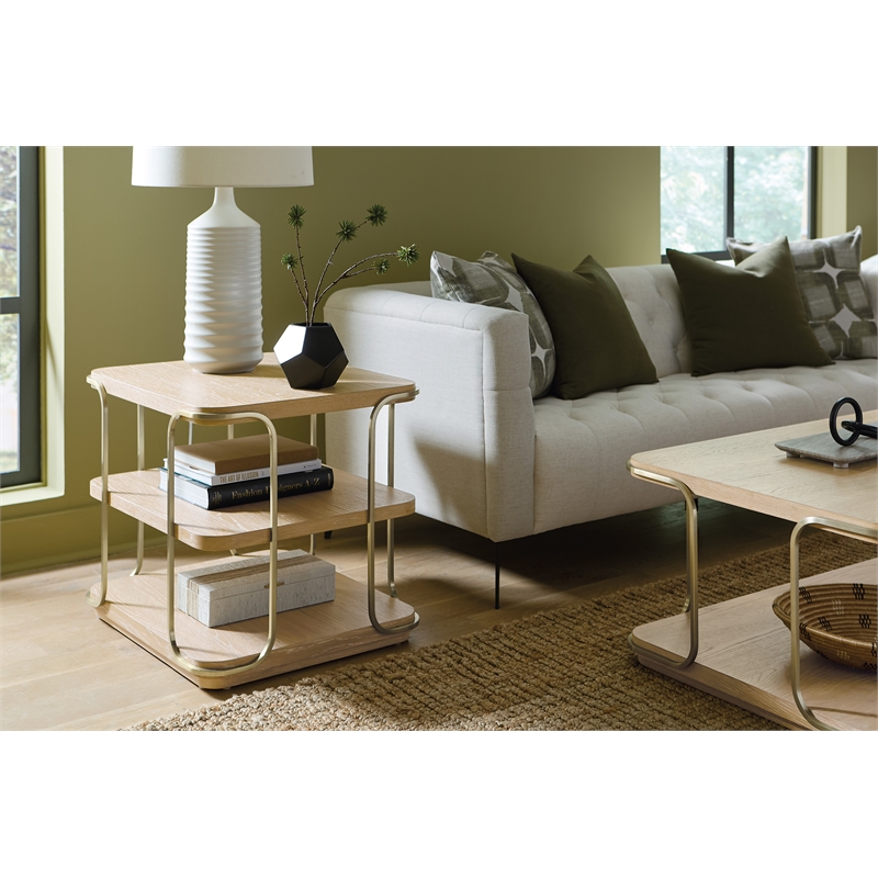 Bowery Hill Open Shelf End Table with Brass Supports in Natural Wood