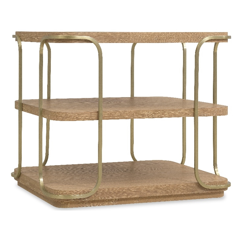 Bowery Hill Open Shelf End Table with Brass Supports in Natural Wood