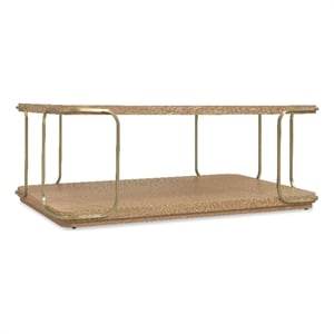 Bowery Hill Rectangle Cocktail Table with Brass Trim in Natural Wood