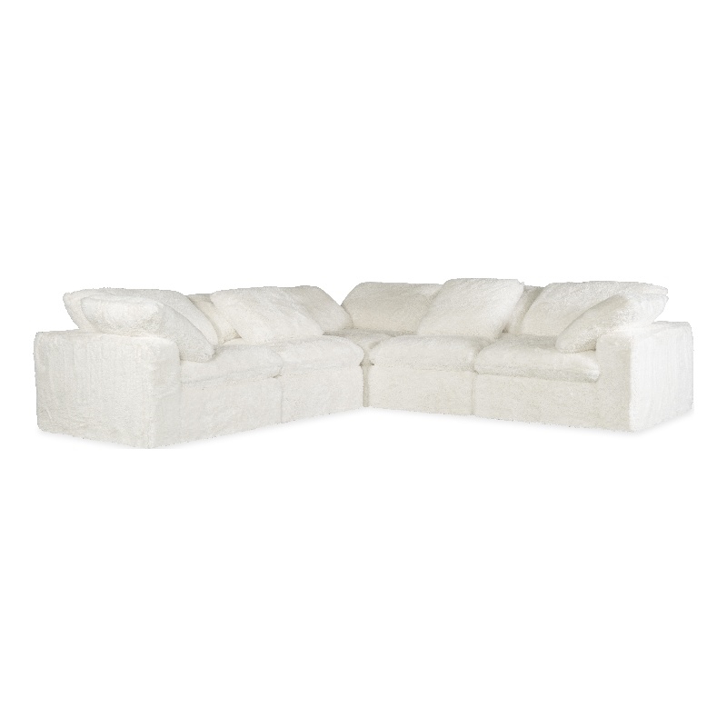 Bowery Hill 5-Seat L-Shaped Sectional in Soft White Plush Fabric