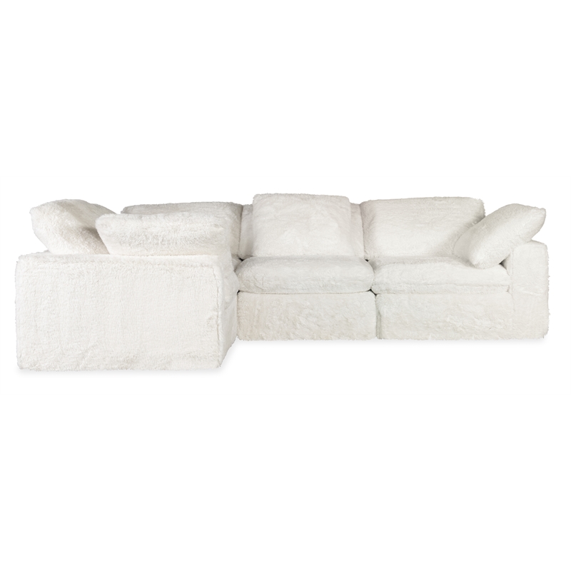 Bowery Hill 4-Seat L-Shaped Sectional in Soft White Plush Fabric
