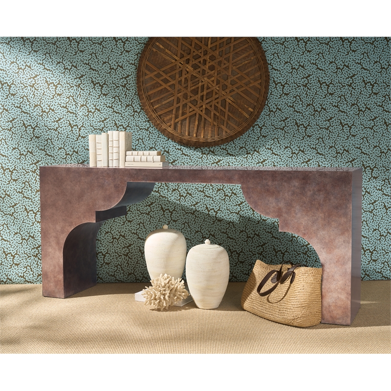 Bowery Hill Scallop Leg Console in Brown Wood with Silver Leaf