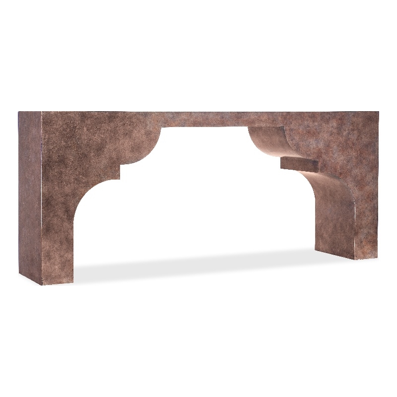 Bowery Hill Scallop Leg Console in Brown Wood with Silver Leaf