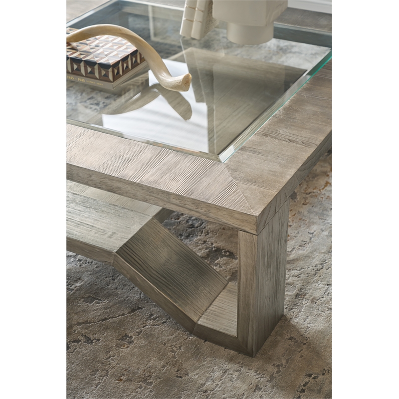 Bowery Hill Square Cocktail Table with Glass Top in Silver Leaf