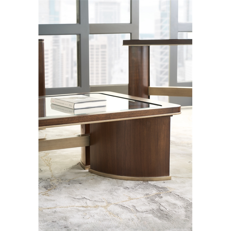 Bowery Hill Rectangle Cocktail Table with Glass Insert in Dark Brown