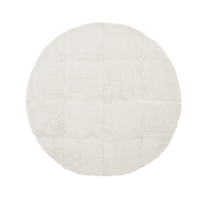 Bowery Hill 48in Mega Plush Round Ottoman in Soft White Fabric