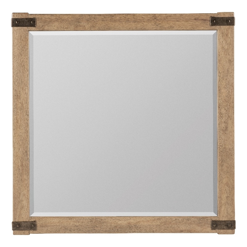 Bowery Hill 44in Square Mirror with Metal Accents in Natural Wood