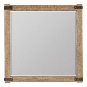 Bowery Hill 44in Square Mirror with Metal Accents in Natural Wood