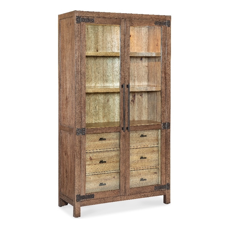 Bowery Hill Display Cabinet with Seeded Glass Doors in Dark Brown