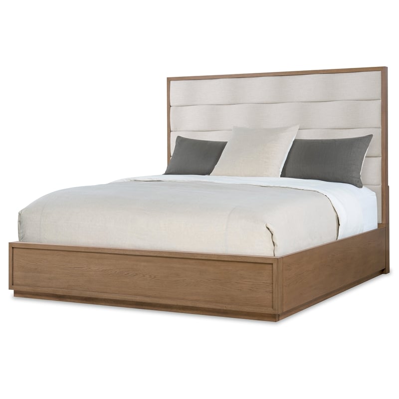 Bowery Hill Queen Upholstered Bed with Wave Headboard in Beige
