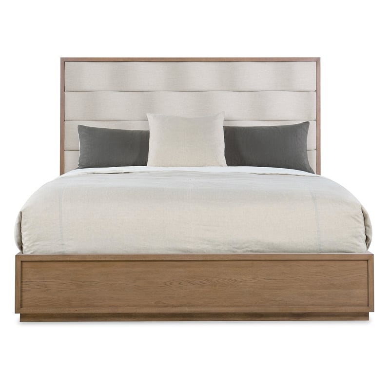 Bowery Hill Queen Upholstered Bed with Wave Headboard in Beige