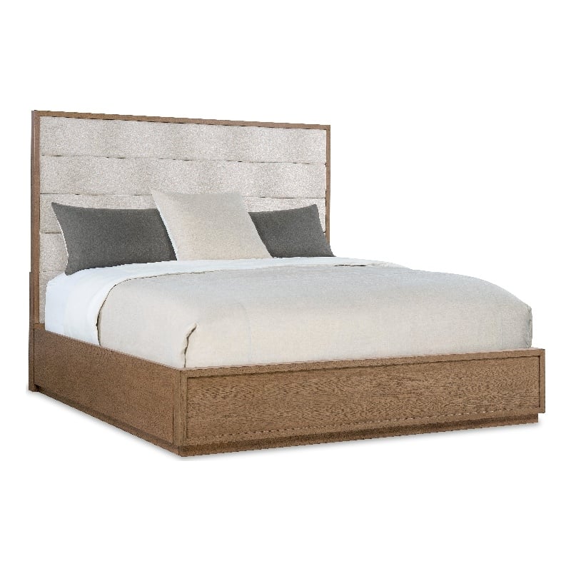 Bowery Hill Queen Upholstered Bed with Wave Headboard in Beige