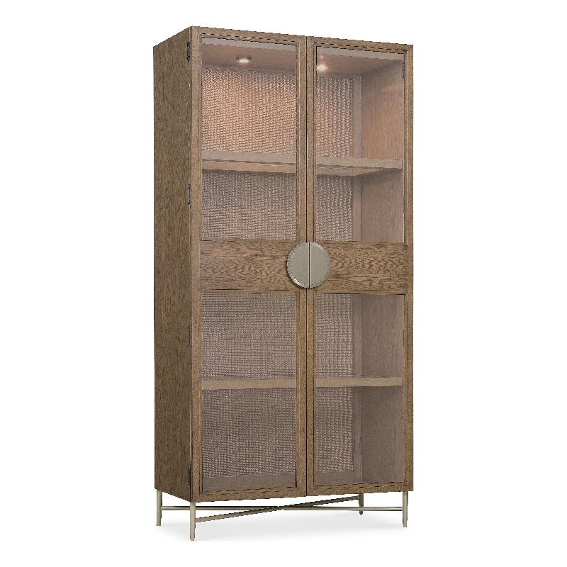 Bowery Hill Display Cabinet with Glass Doors in Medium Brown Wood