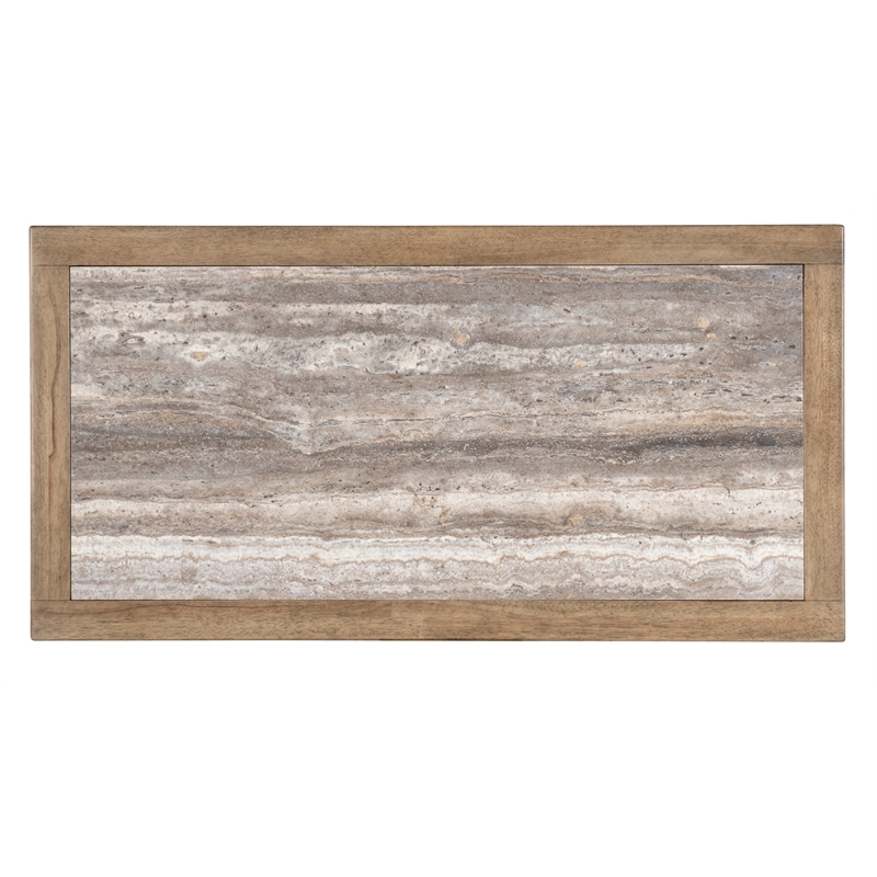 Bowery Hill Rectangle Cocktail Table with Marble Top in Natural Wood