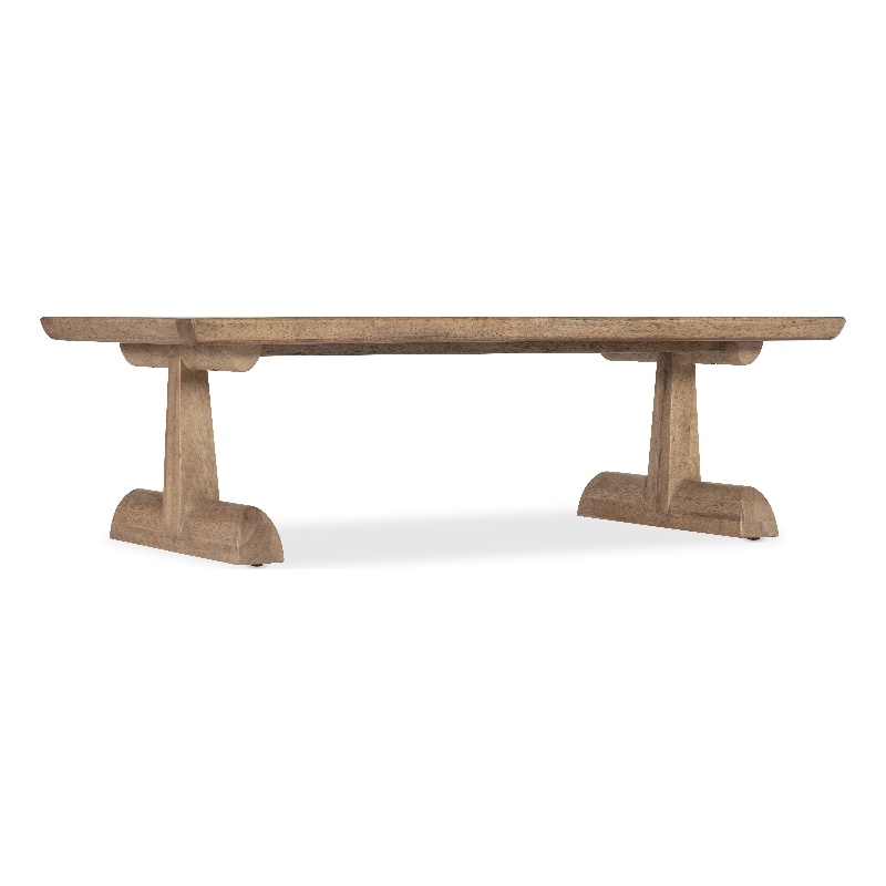 Bowery Hill Rectangle Cocktail Table with Marble Top in Natural Wood