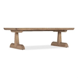 Bowery Hill Rectangle Cocktail Table with Marble Top in Natural Wood