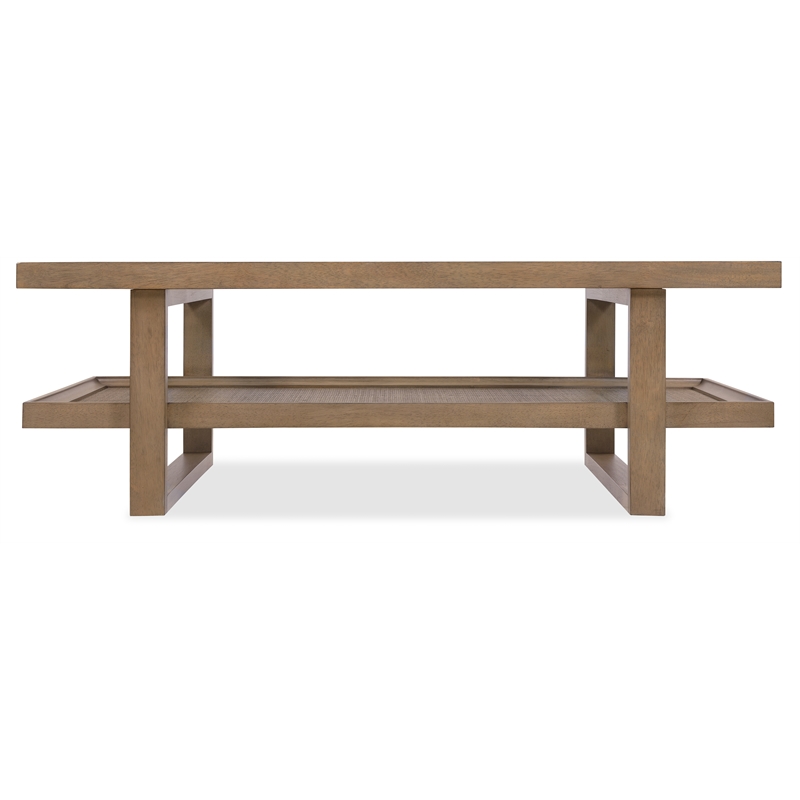 Bowery Hill Rectangle Cocktail Table with Glass and Cane in Brown