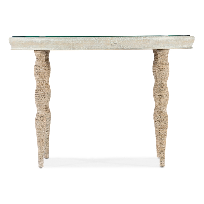 Bowery Hill Oval Writing Desk with Painted Glass Top in White Wood