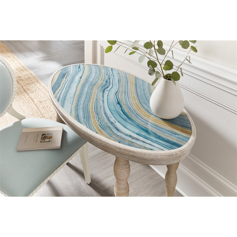 Bowery Hill Oval Writing Desk with Painted Glass Top in White Wood