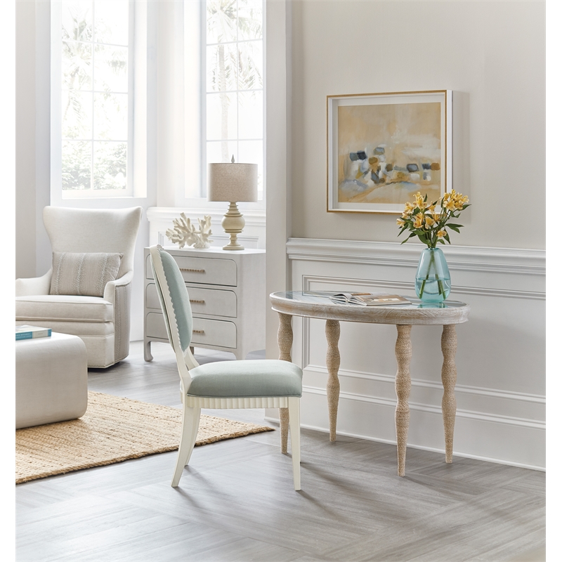 Bowery Hill Oval Writing Desk with Painted Glass Top in White Wood