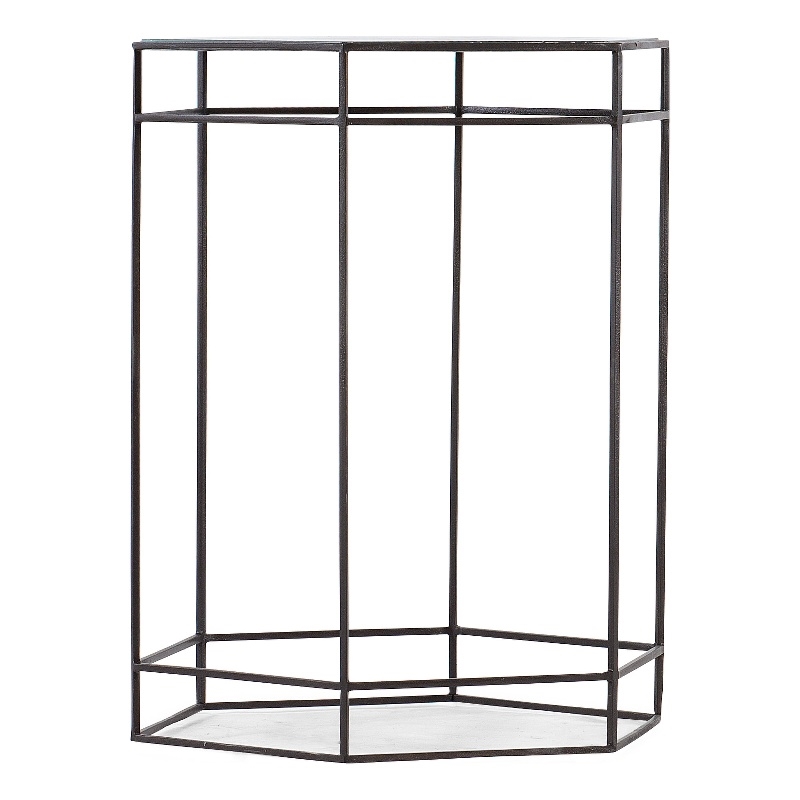Bowery Hill Hexagonal Glass Accent Table in Earthy Brown Finish
