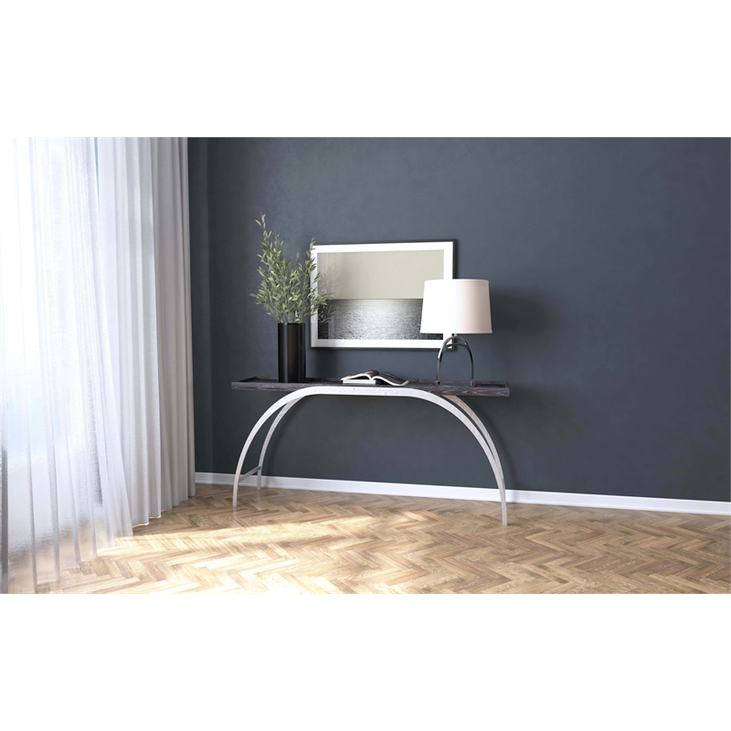 Bowery Hill Metal and Wood Console with Arched Base in Black