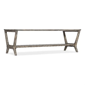 Bowery Hill Boho Cocktail Table with Fixed Shelf in Brown Wood
