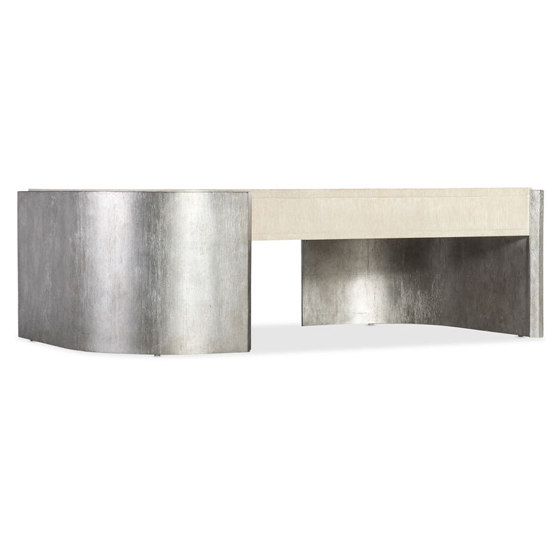 Bowery Hill Two-Tone Cocktail Table with Silver Base in Brown Wood