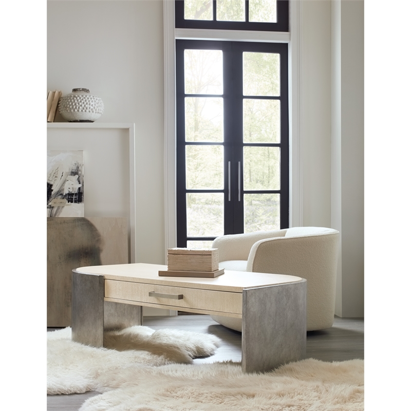 Bowery Hill Two-Tone Cocktail Table with Silver Base in Brown Wood