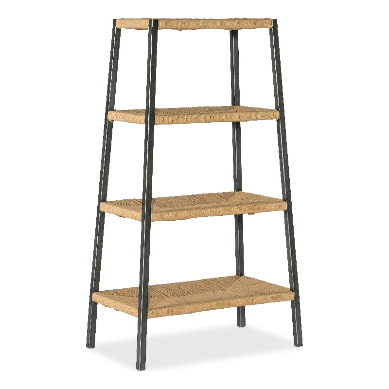 Bowery Hill Metal Bookcase with Fiber Rush Shelves in Black Finish