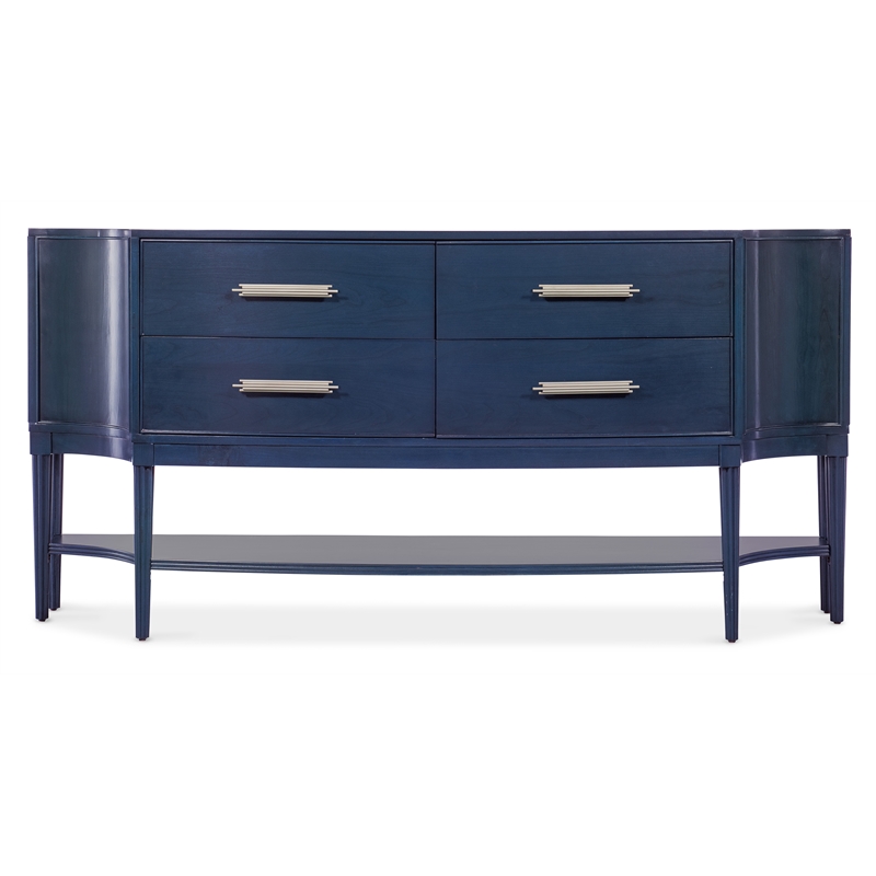 Bowery Hill Serpentine 4-Drawer Credenza in Rich Dark Blue Finish
