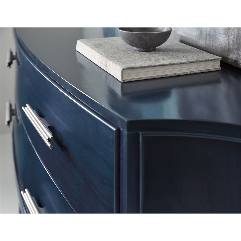 Bowery Hill Serpentine 4-Drawer Credenza in Rich Dark Blue Finish