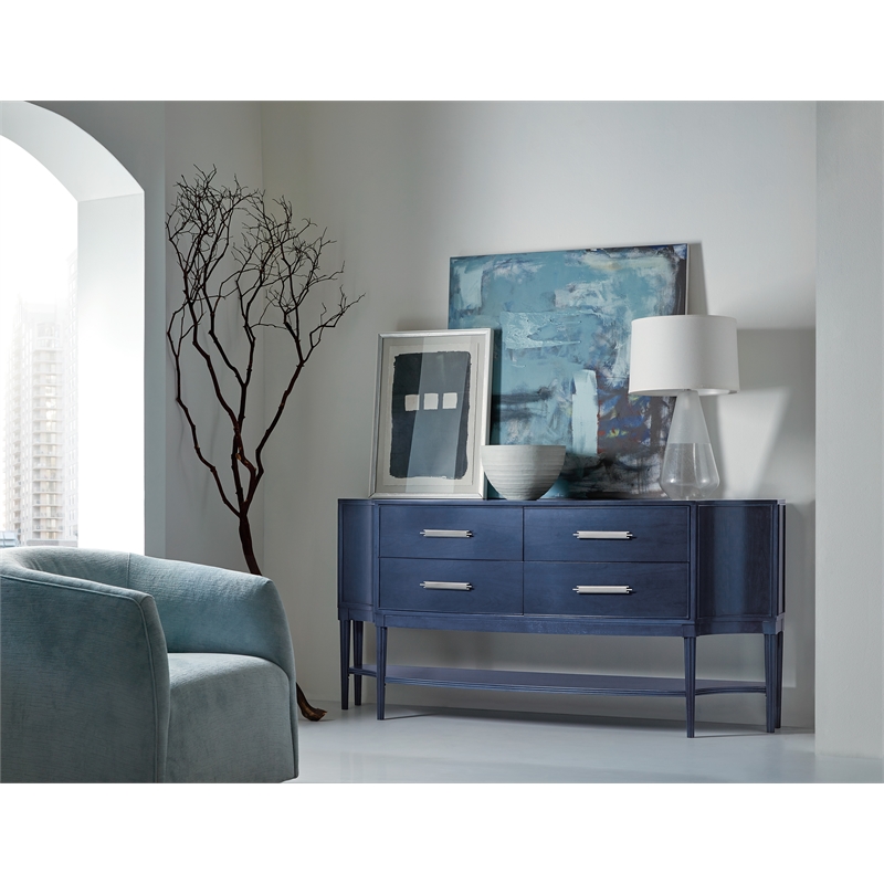 Bowery Hill Serpentine 4-Drawer Credenza in Rich Dark Blue Finish
