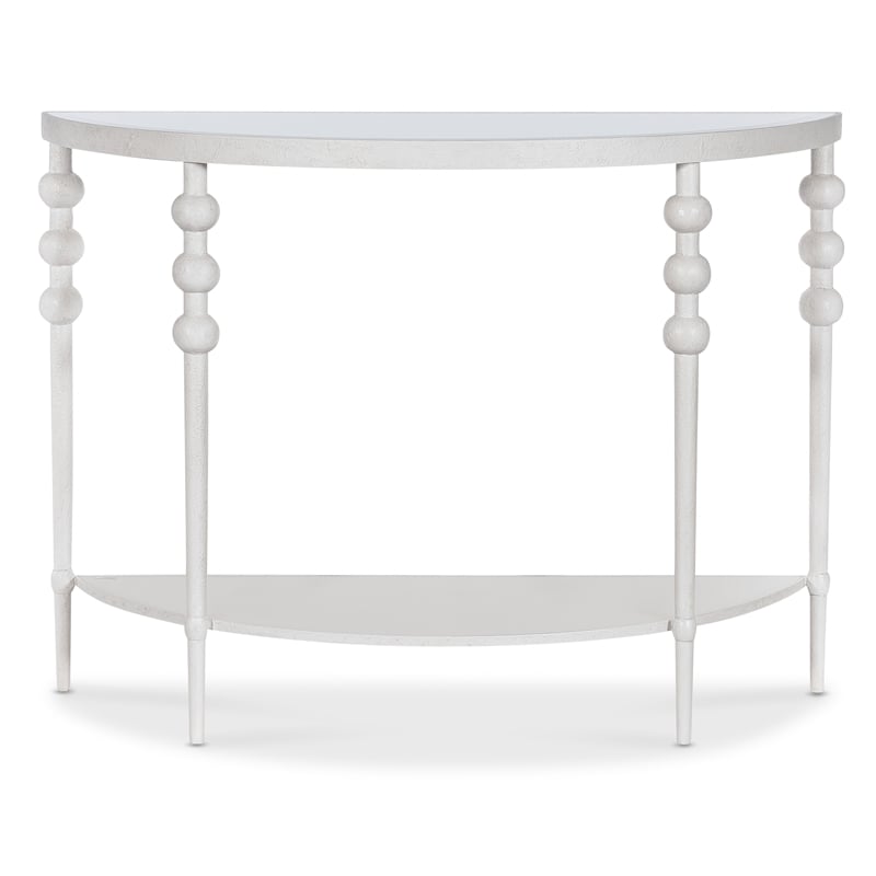 Bowery Hill Demilune Console with Glass Top in Cream Resin Finish