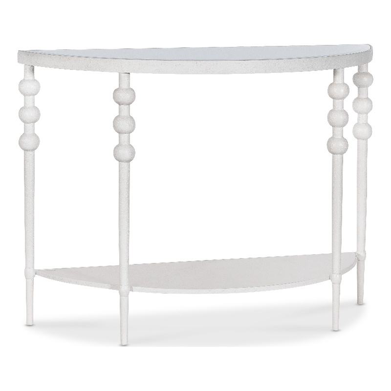 Bowery Hill Demilune Console with Glass Top in Cream Resin Finish