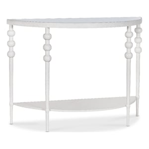 Bowery Hill Demilune Console with Glass Top in Cream Resin Finish