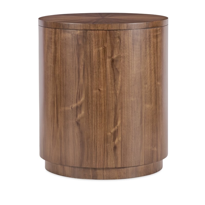 Bowery Hill Round Nightstand with Touch-Latch Doors in Medium Wood