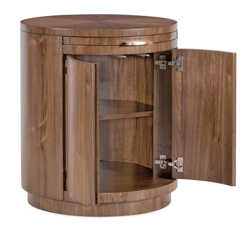 Bowery Hill Round Nightstand with Touch-Latch Doors in Medium Wood