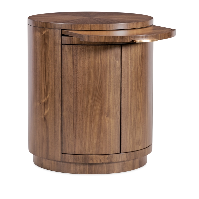 Bowery Hill Round Nightstand with Touch-Latch Doors in Medium Wood