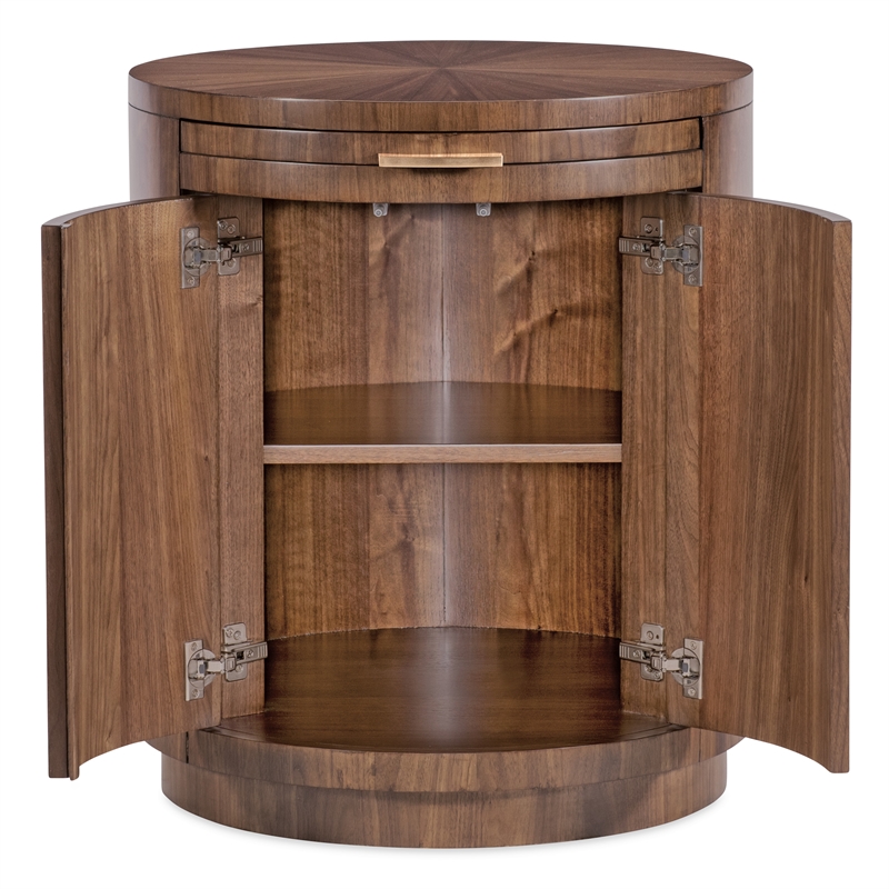 Bowery Hill Round Nightstand with Touch-Latch Doors in Medium Wood