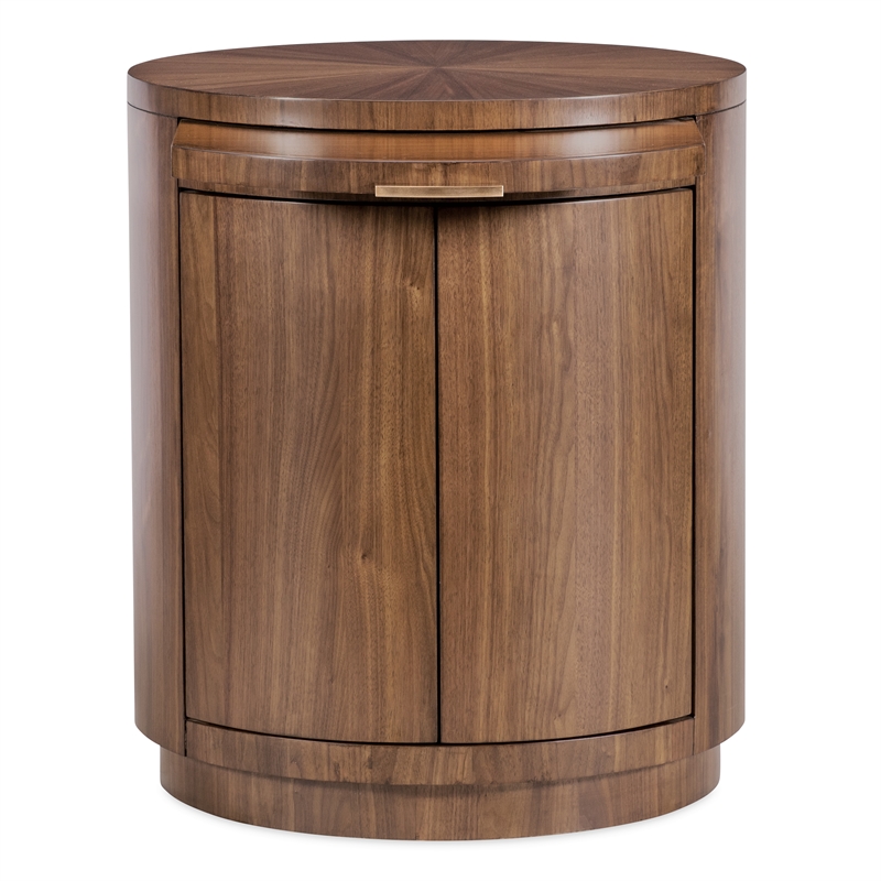 Bowery Hill Round Nightstand with Touch-Latch Doors in Medium Wood