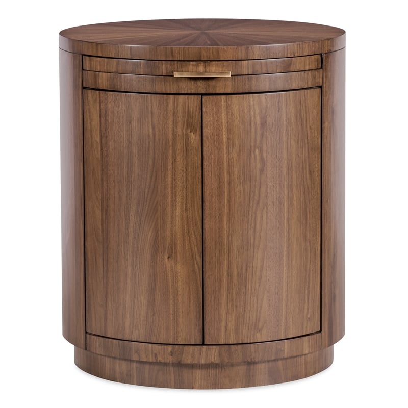 Bowery Hill Round Nightstand with Touch-Latch Doors in Medium Wood