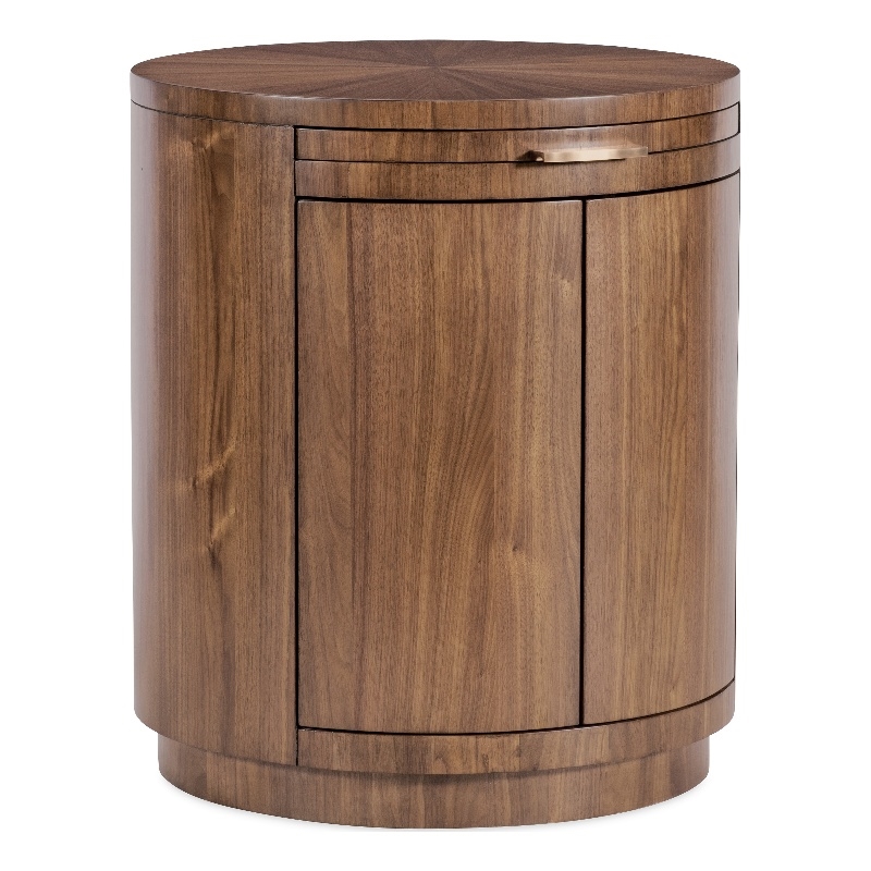 Bowery Hill Round Nightstand with Touch-Latch Doors in Medium Wood