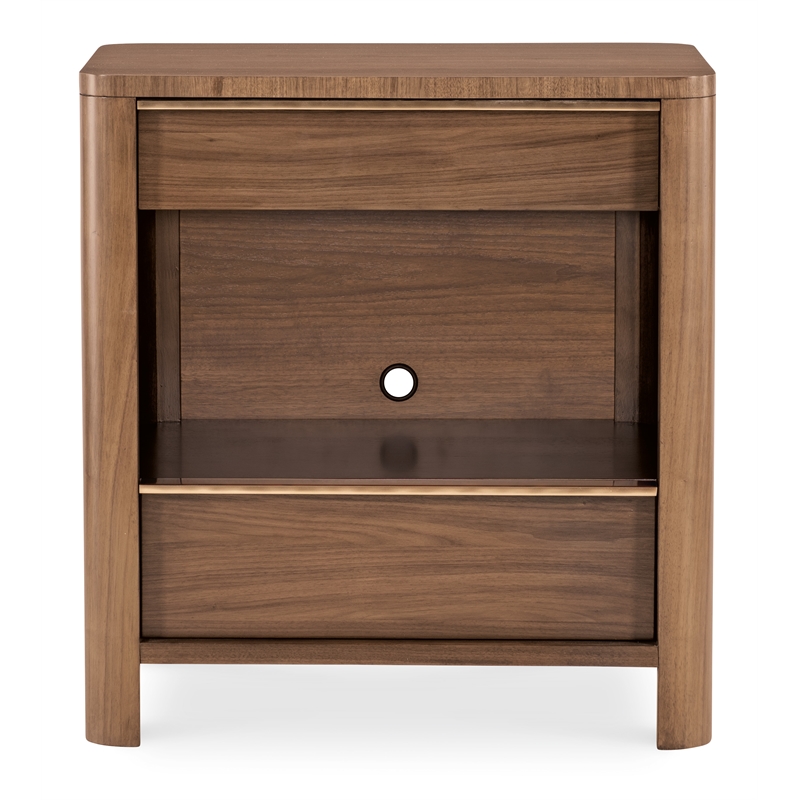 Bowery Hill 2-Drawer Nightstand with Charging Station in Medium Wood