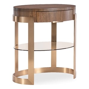 Bowery Hill Oval Nightstand with Glass Shelf in Medium Wood Finish