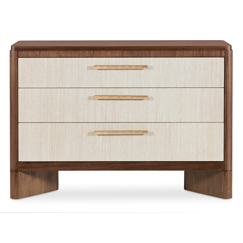 Bowery Hill 3-Drawer Chest with Grasscloth Fronts in Medium Wood
