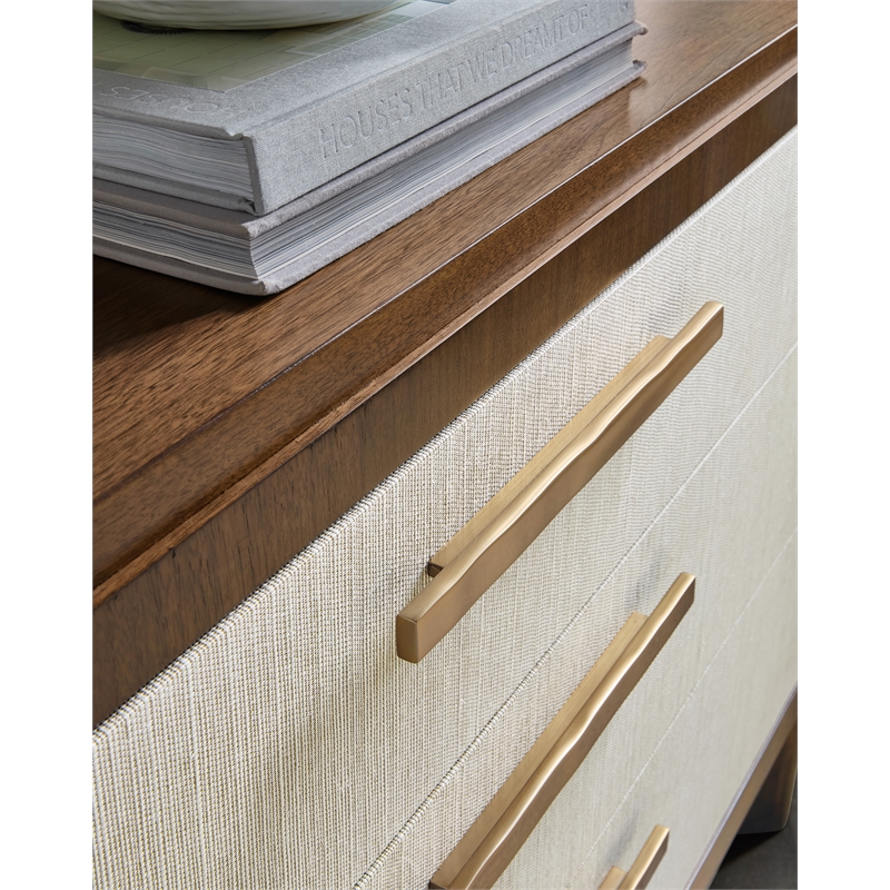 Bowery Hill 3-Drawer Chest with Grasscloth Fronts in Medium Wood