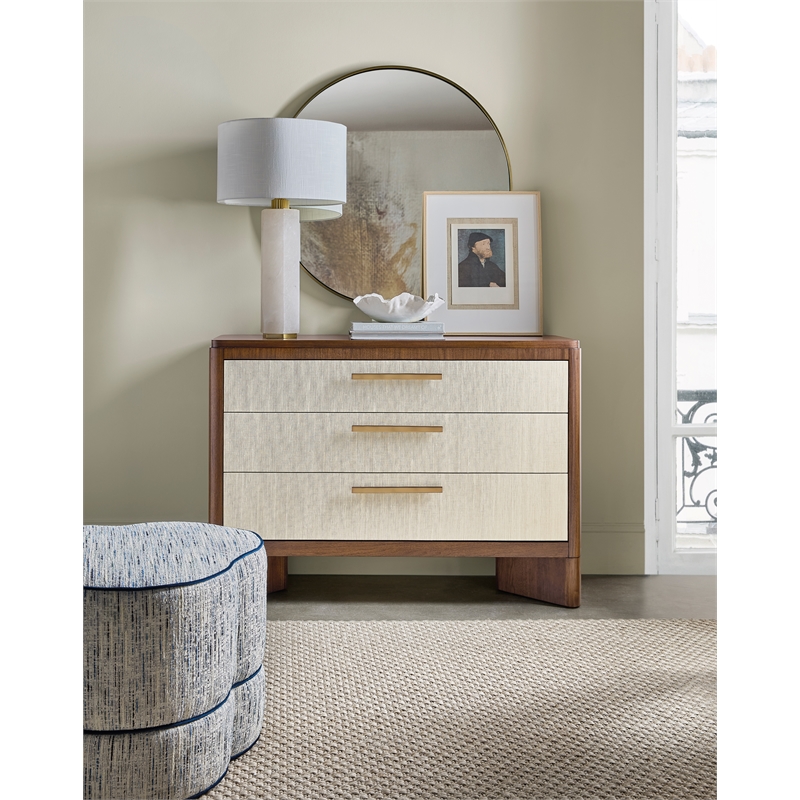 Bowery Hill 3-Drawer Chest with Grasscloth Fronts in Medium Wood